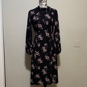 June & Hudson Black Dress with Pink Floral Pattern